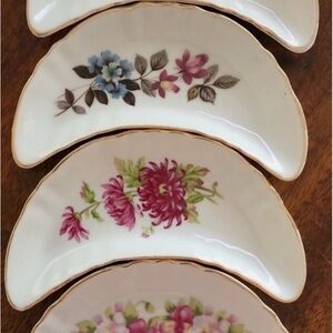 1950’s Elegant Floral Crescent Plates with Gold Accents